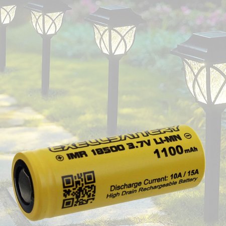 EXELL BATTERY 3.7V 18500  Li-Ion 1100mAh 15A Rechargeable Solar Light FLAT TOP Battery EBLI-18500HP11_SOLAR